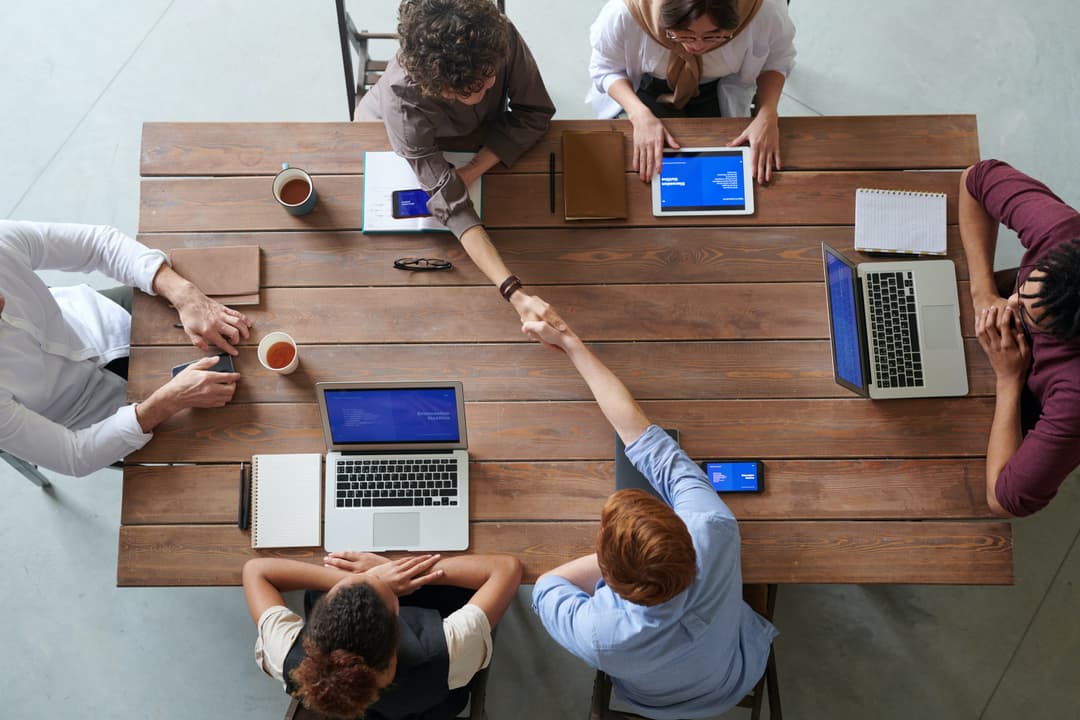 Birds eye view of a team meeting