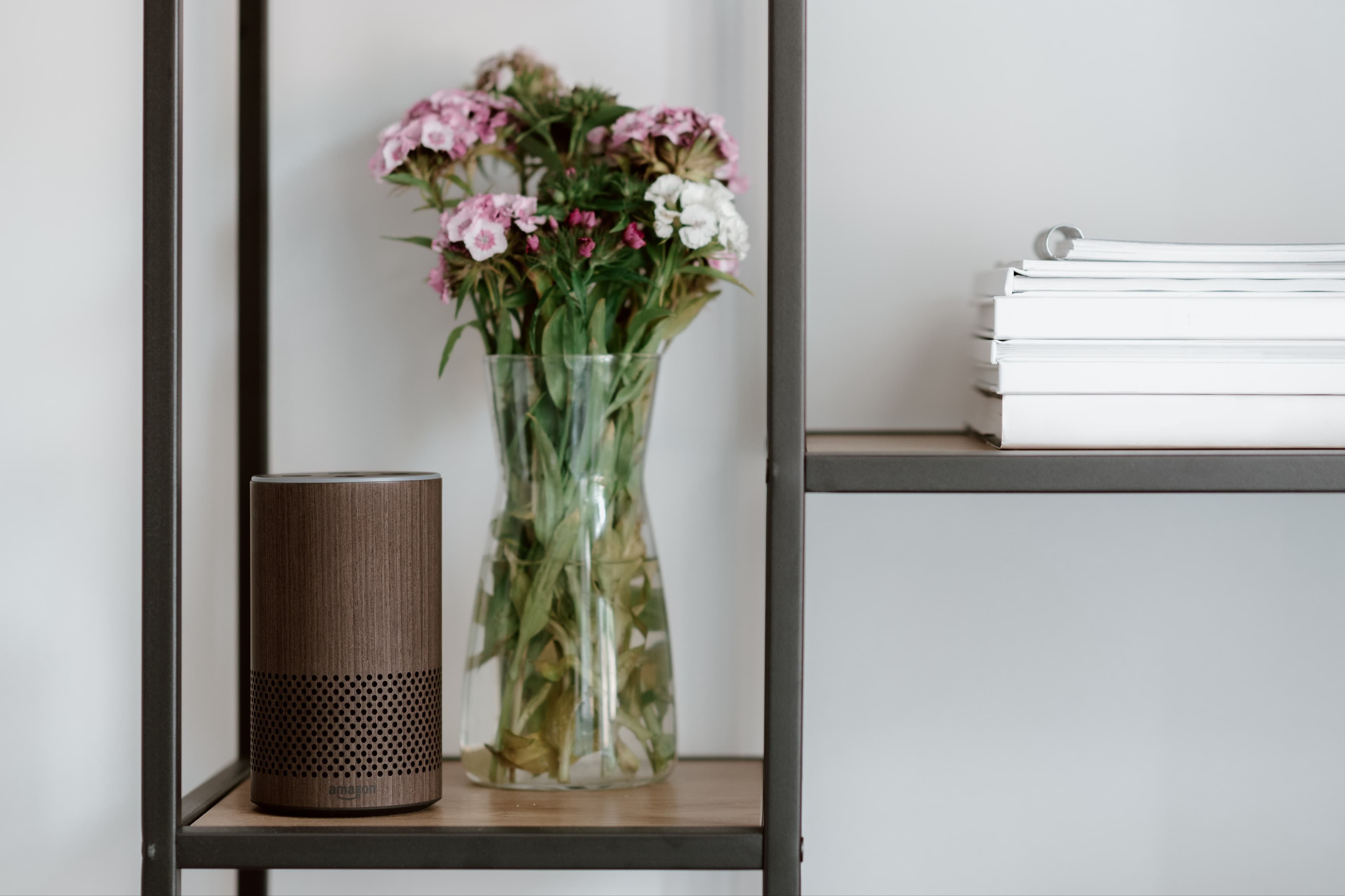 Smart speaker on a shelf