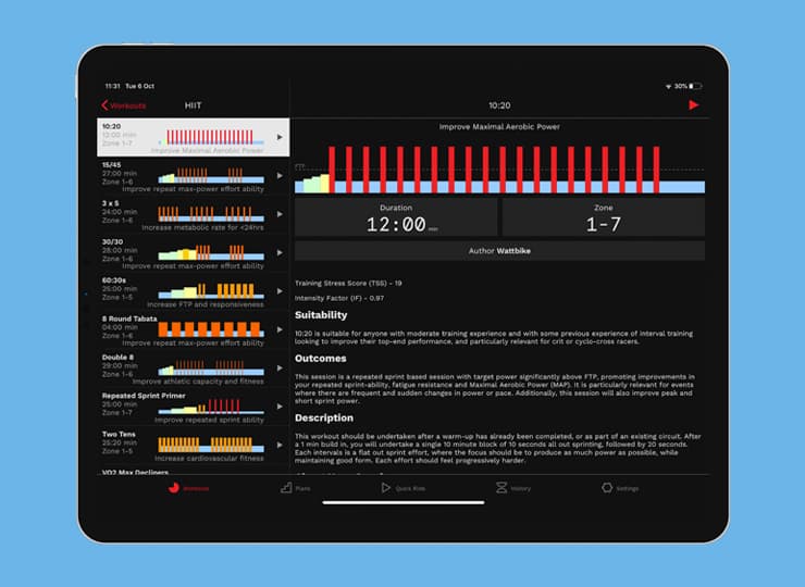 Wattbike ipad screenshot