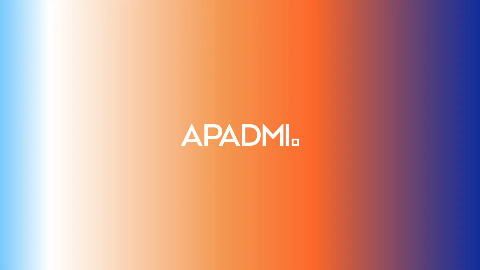 White Apadmi logo on a gradient background of orange and blue.